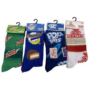 Novelty Funny Crew Socks: Nissin Cup Noodles Mtn Dew Moon Pie Pop Tarts